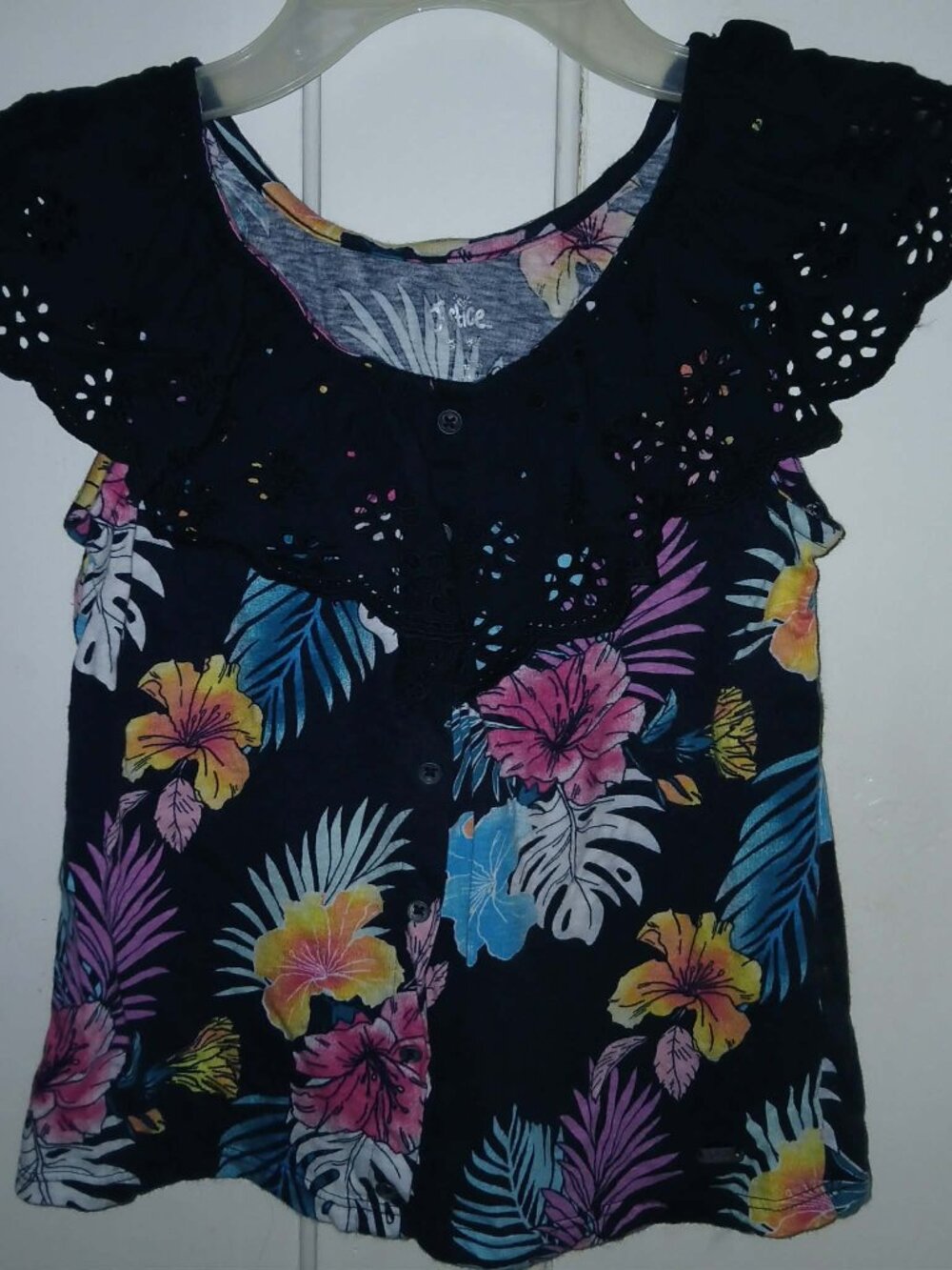 Girl's Tropical Print Top with Lace Ruffle from Justice